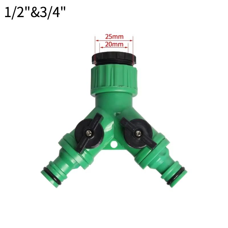 Garden Hose Y Connector 1/2" 3/4" Female Thread 2-Way Tap Adapter Quick Joint Kit With On/Off Valve Water Splitter Accessories