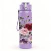 1PC Dusty Rose Mixed Flower Print 750ml Color Plastic Sports Water Bottle Leakproof Flip Straw Lid Suitable for Sports Office Home Use