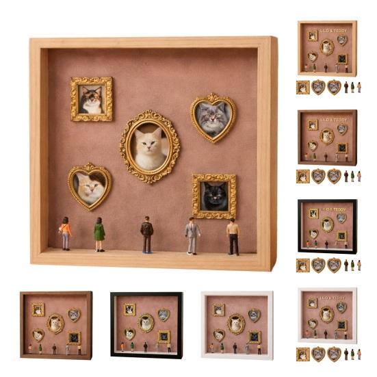 DIY Mini Museum Silhouette Box Personalized Photo Display Shadow Box Frame Kit with Mini Gold Frames Figurines Pet Memorial Gift for Home Bedroom Desk