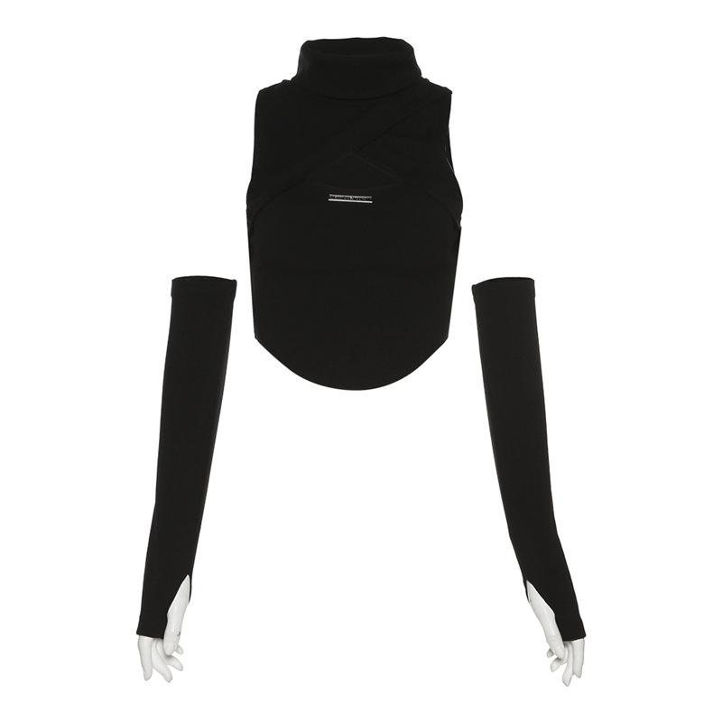European and American style summer new women's clothing solid color sexy turtleneck sleeveless hollowed-out navel vest