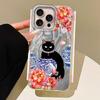 Luxury Black Cat  Flower Phone Cases Phone Case for Iphone 16 14 15 Plus 13 Pro Max 7 16e Cute Girls Shell Silicone Back Cover