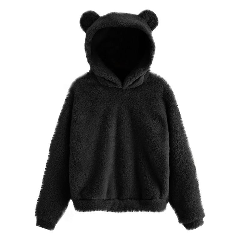Felpa con cappuccio in pile Scione Teddy da donna Felpa a maniche lunghe Felpa con cappuccio in peluche con orecchie da orso calde