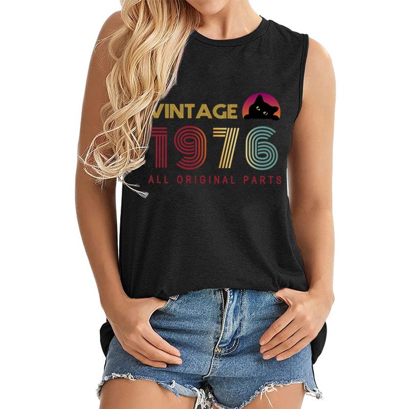 

Ladies Vintage Design Casual Tops Women Vintage 1976 All Original Parts Tanks Tops Made in 1976 50st Birthday Sleeveless Tshirt XL