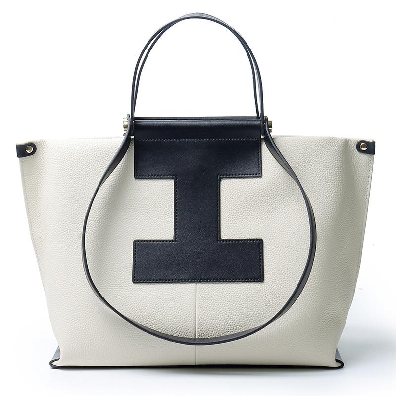 The First Layer of Togo Cowhide H Design Is a Hand-held Crossbody Women's Bag Leather Splicing Bag, Casual Fashion Temperament Commuter Dumplings