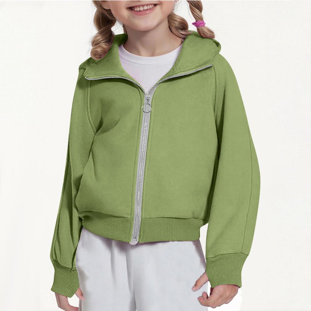 Children's Fashion Solid Color Long Sleeved Hooded Sweatshirt, Girls' Hoodie Jacket