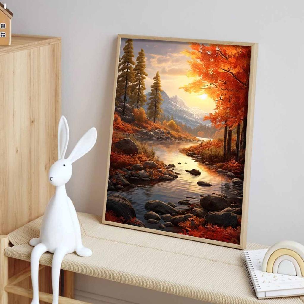 Autumn Diamond Painting Landscape Painting Set, 5D Landscape Art Craft DIY Cross Stitch Gemstone Crafts Decoration Home Wall Mural