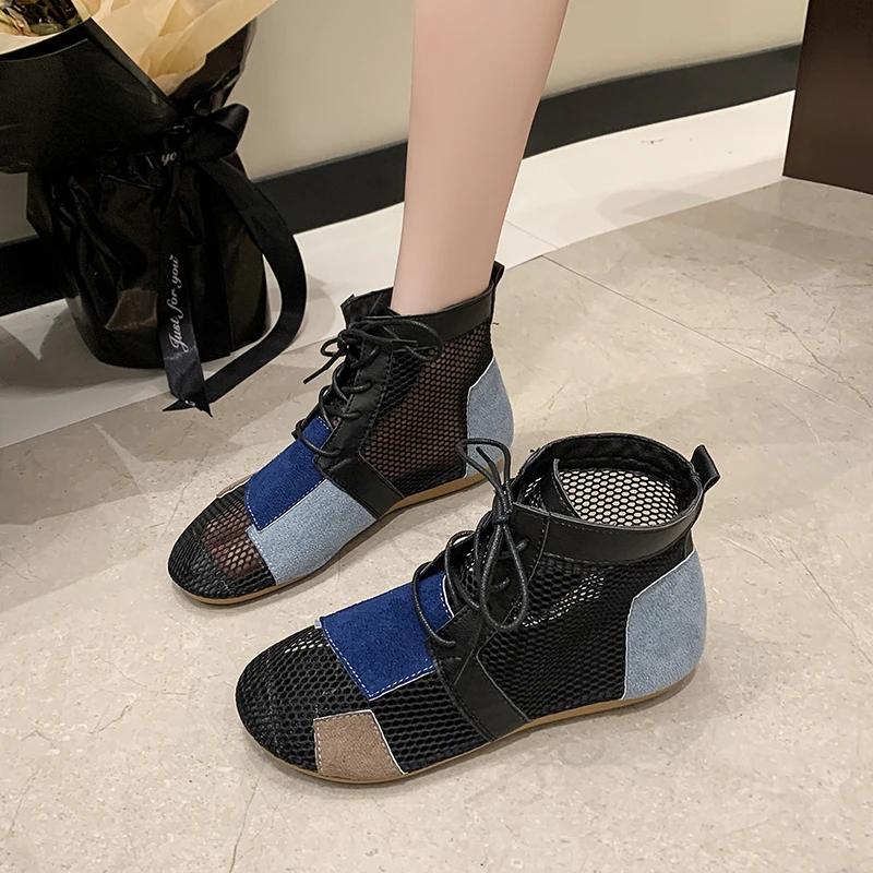 Fashion Women's Boots Sandals Shoes Woman Summer 2024 New Mesh Hollow Flats Barefoot Casual Fashion Gladiator Sneakers Low Heel On Offer