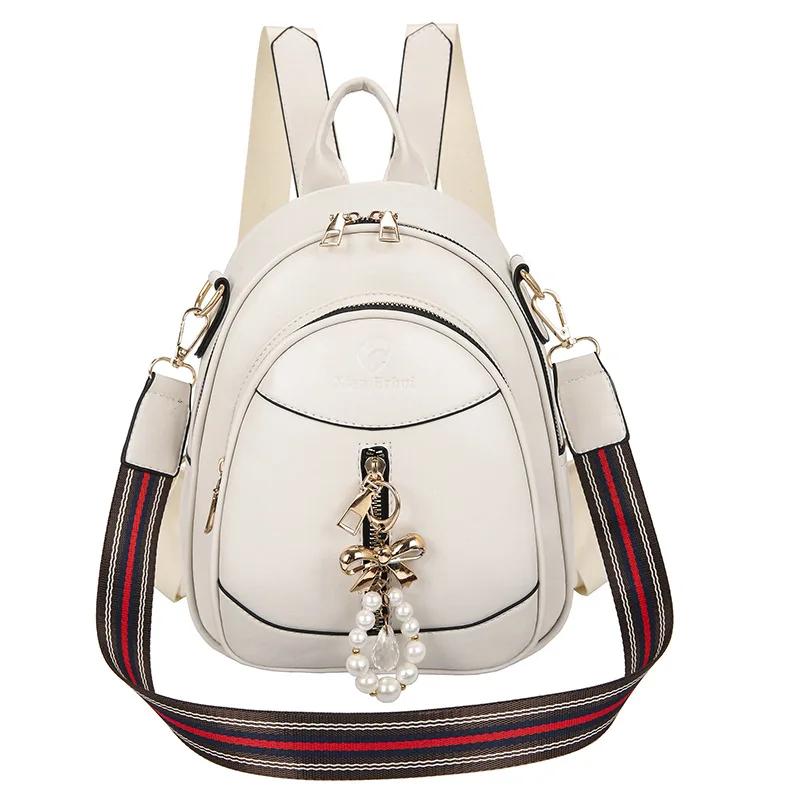 

Women Backpacks PU Leather Teenage Girls Schoolbags Ladies Shoulder Bags Small Fashion Pearl Tassel Female Book Bag Daypack 22x27x12cm