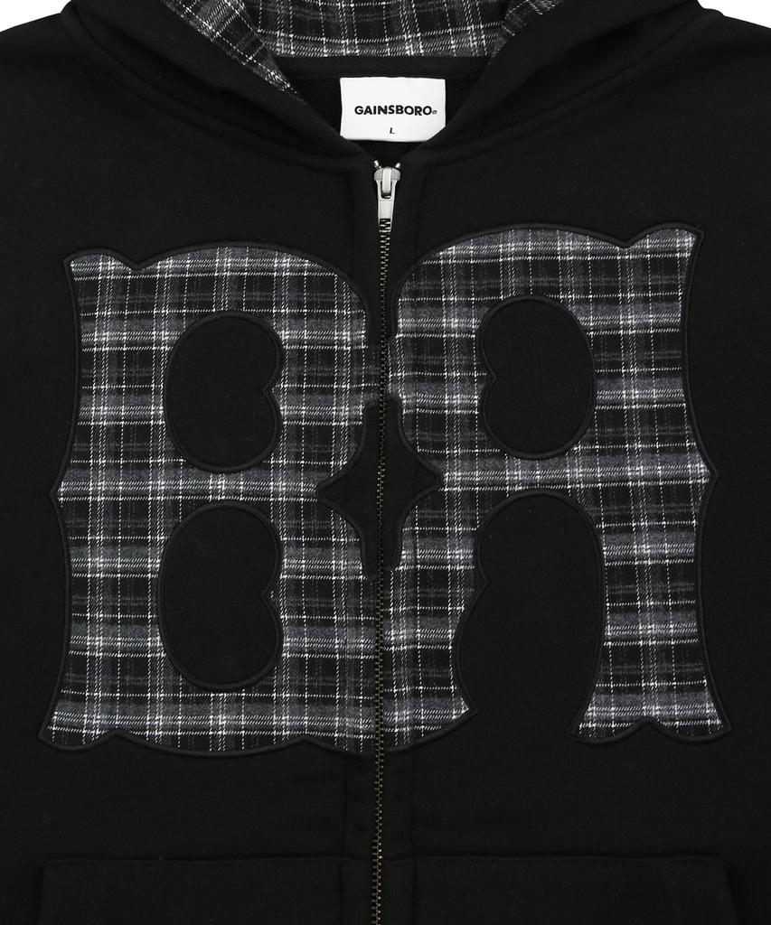 Gainsboro Br Logo Check Applique Zip-Up Hoodie_Black