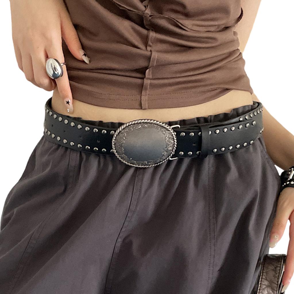 Vintage Punk Studded Belt For Women Jeans Soft PU Leather Durable Fashion Accessory