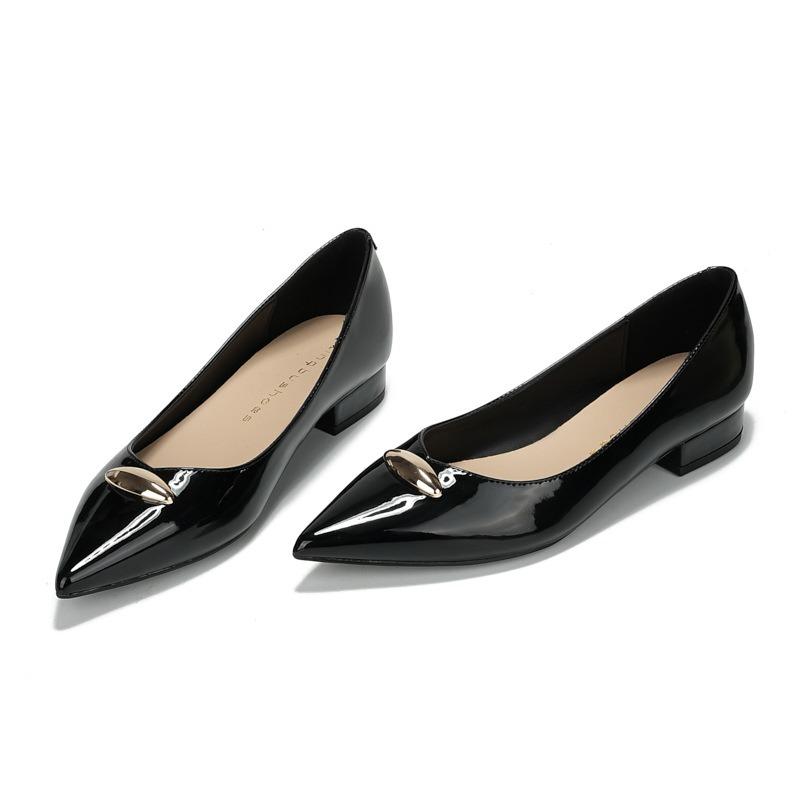 French patent leather high heels women's new shallow mouth pointed fashion single shoes first layer comfortable and versatile