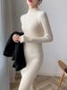 Women Mock Neck Solid Slim Sweater Dress Long Sleeve Knit Sexy Bodycon Dress Basic Casual Dress for Women Autumn Winter