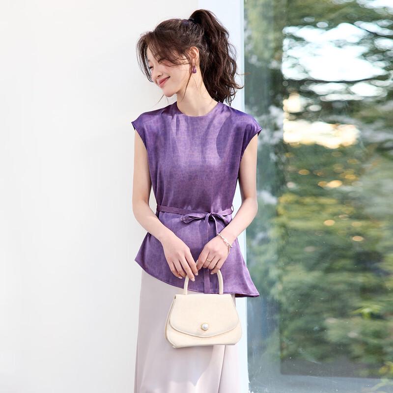 Srcr 22 Momme Silk Irregular Hem T-Shirt L фиолетовый