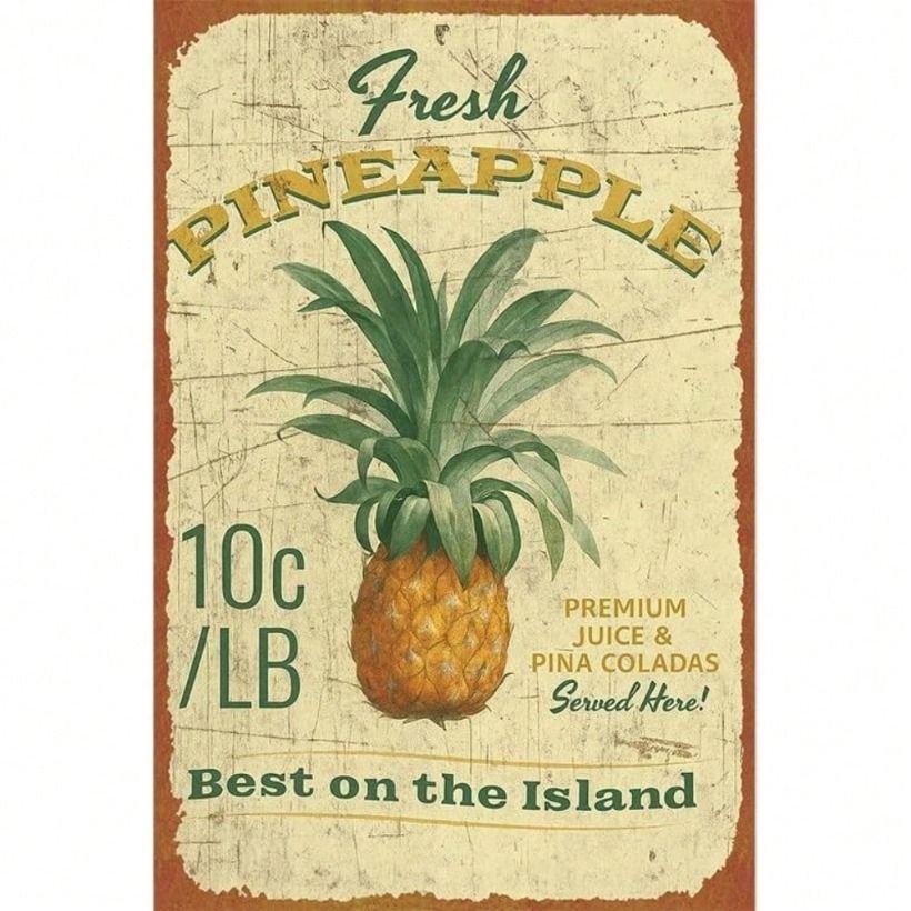 

Vintage Metal Tin Sign Pineapple 8x12 Inch Wall Decor for Kitchen