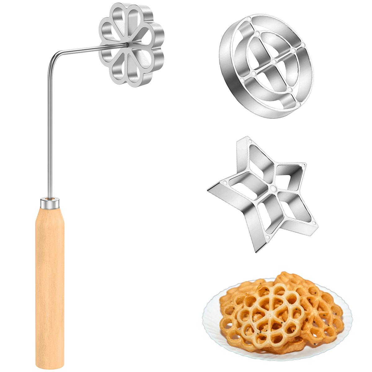 

10/6/4Pcs Iron Maker Bunuelos Mold Stainless Steel Bunuelos Mold with Handle Rosette Cookie Iron for Cooking Kitchen Accessories