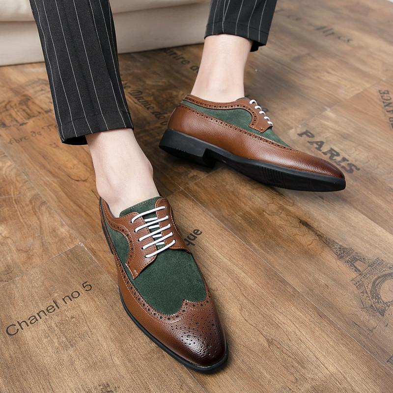 Men Retro Formal Shoes Black Brown Patchwork Men Business and Office High-quality Block Shoes Gentleman Social Shoes Men Shoes