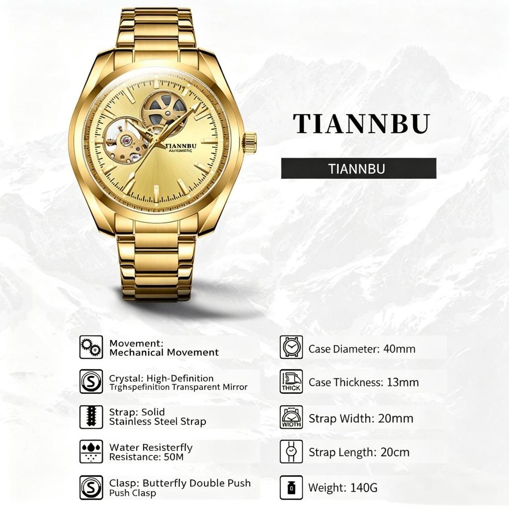 Herrenuhr Business Mechanisch Vollautomatisch Skelett Rundes Zifferblatt Herren Armbanduhr Leuchtend Wasserdicht Uhr