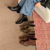 Autumn new belt buckle short thin boots women's small square head thick heel fashion boots