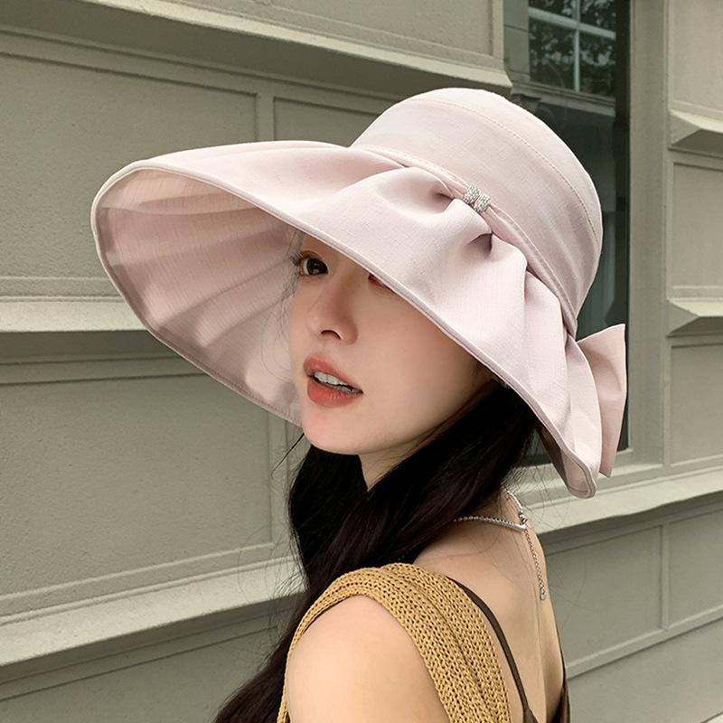 Summer Fashion Bow Sun Hat Children Show Small Face Big Brim Sun Protection Hat Outdoor Travel Versatile Bucket Hat