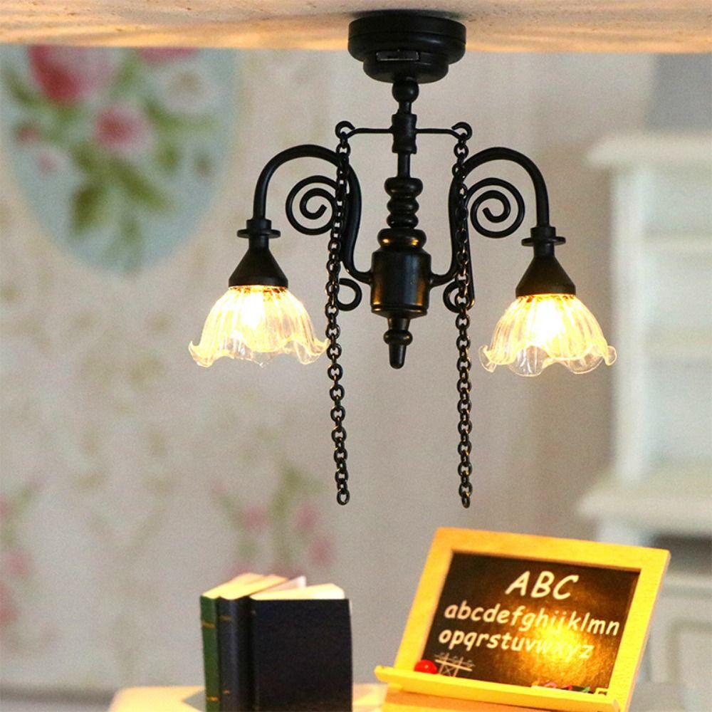 1:12 Miniature LED Golden Light Mini Home Table Lamp Model  Doll House Accessories