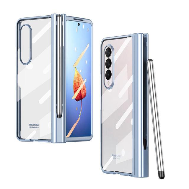 

Нежный цветной чехол с гальваническим покрытием для Galaxy Z Fold Z 4 3 с установкой стилуса S Pen, все включено, защитный корпус For Galaxy Z Fold 4 синий