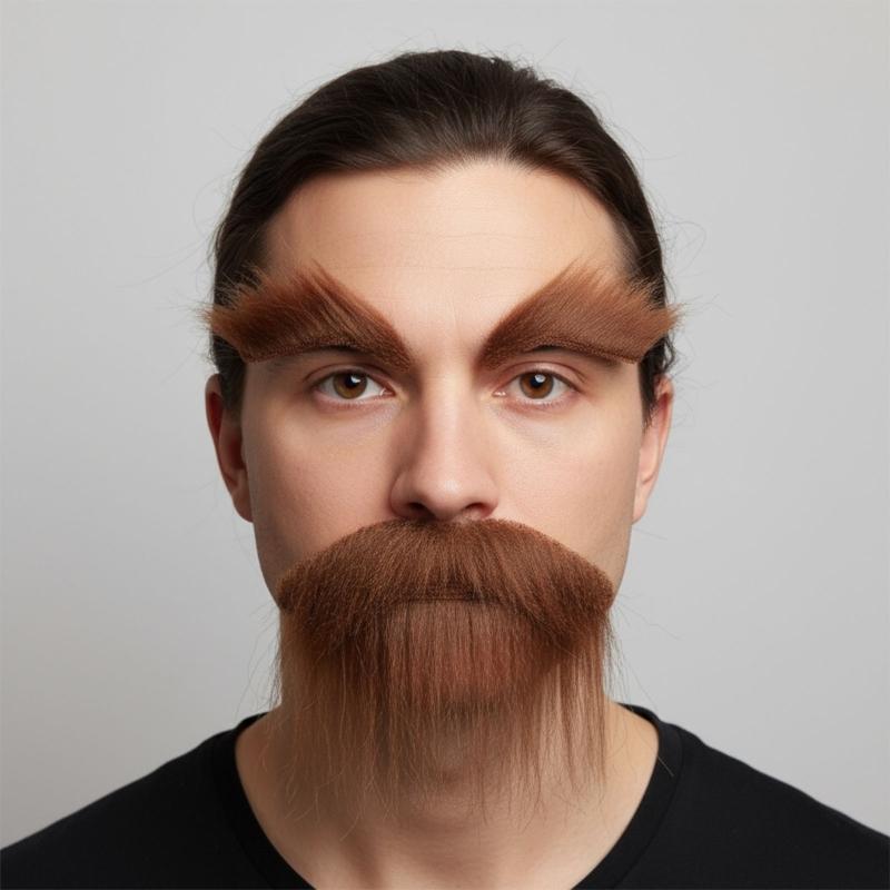Set med falsk mustasch och ögonbryn, Självhäftigt falskt skägg, Nyheter Realistiskt ansiktshår för Cosplay-kostym Halloweenfest