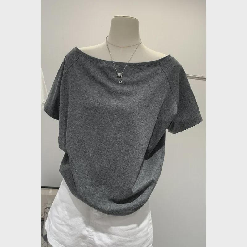 Casual One-Shoulder T-Shirt - Celebrity Style, Loose Fit, Short Sleeve