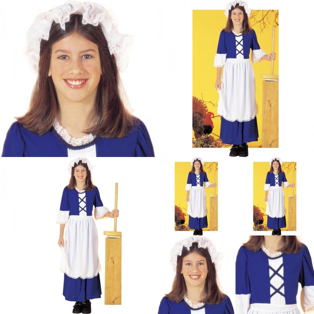 Adorable Polyester Colonial Girl Outfit With Apron And Hat Ideal For Cosplay Events