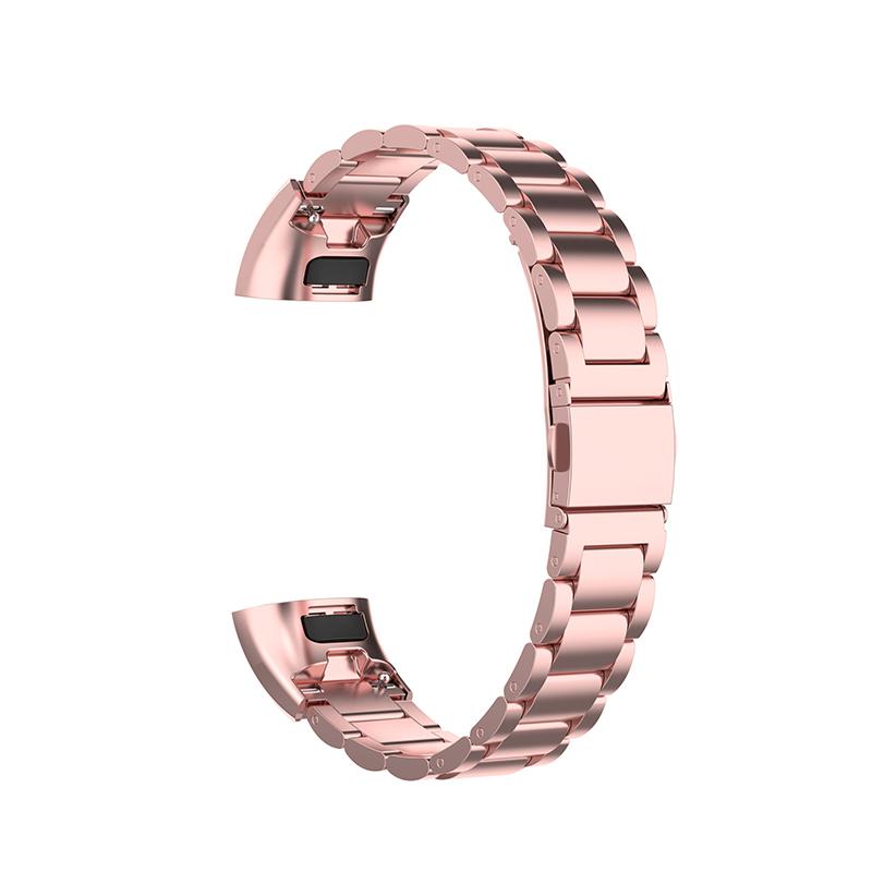 

For Honor Band 4/5 Stylish Watch Band Stainless Steel 3 Beads Replacement Wrist Strap with Buckles Rose Gold