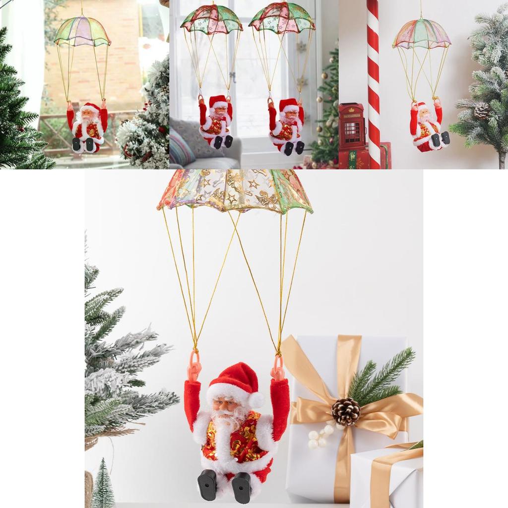 Giocattolo Elettrico Paracadute di Babbo Natale con Musica e Luci per Bambini Decorazione Festiva