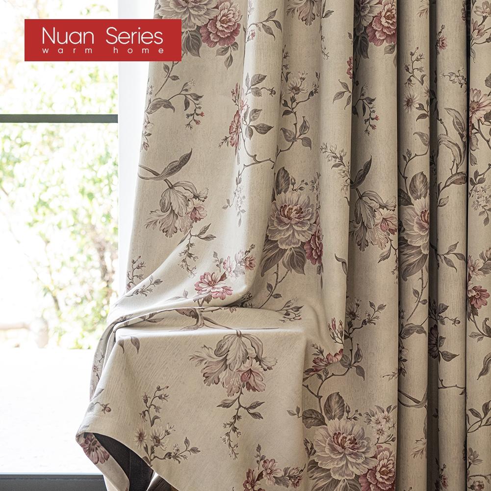 1PC Nuan Series French Retro Pink Peony Floral Curtains American Countryside Thick Curtains for Bedroom Living Room Window for Home Decor