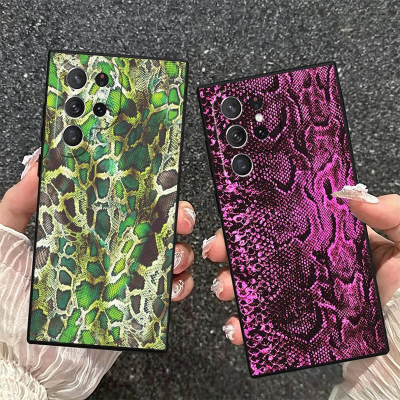 Fashion Snake Skin Pattern Soft Phone Case for Samsung Galaxy S26 S25 Edge S24 Ultra S23 Plus S22 S21 FE S20 Black Cover Back Sh