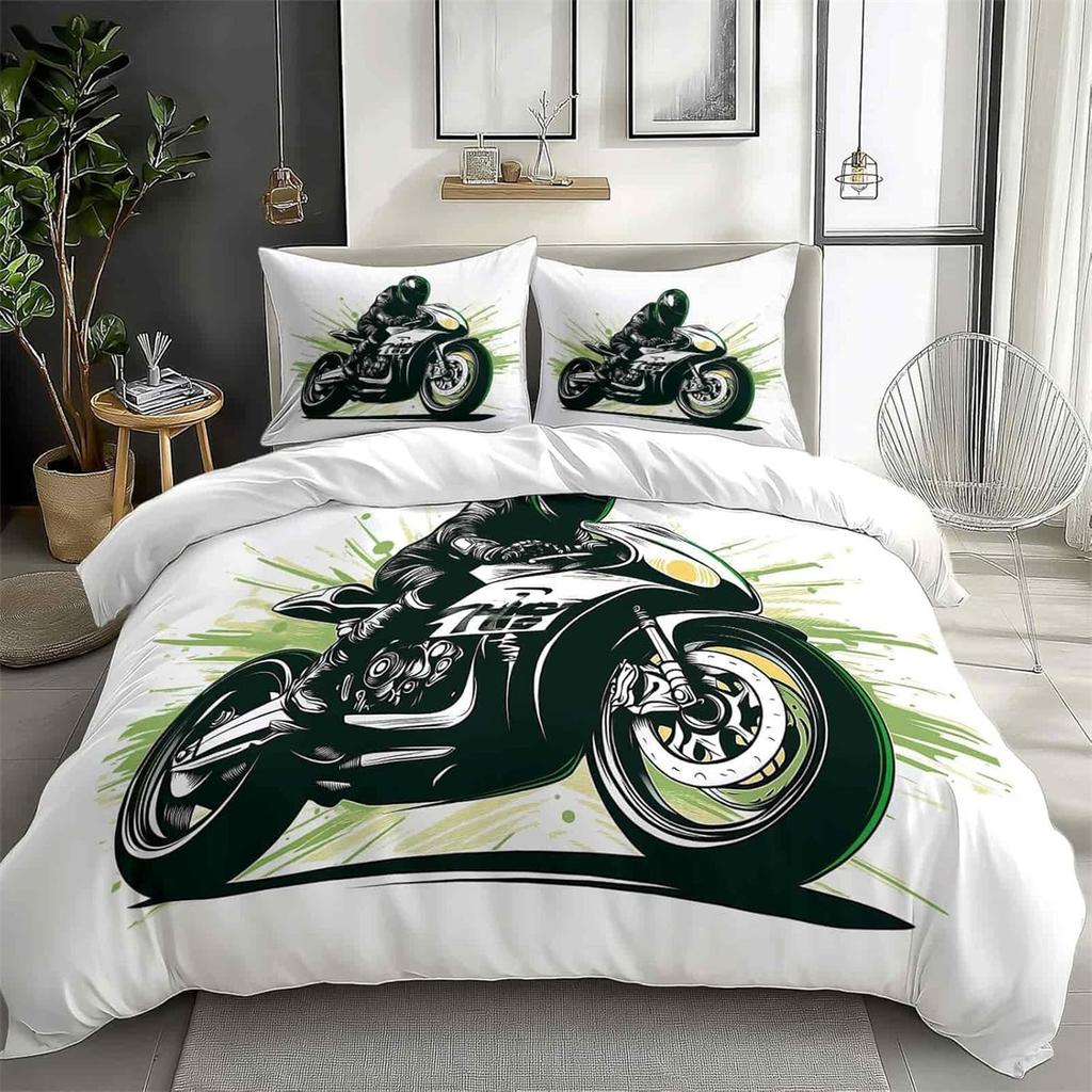 Moderní styl Motocyklový jezdec Potisk Dvojlůžkové ložní prádlo Sady s povlaky na polštáře 75*50cm, Mikrovlákno Sada povlaku na přikrývku se zipem