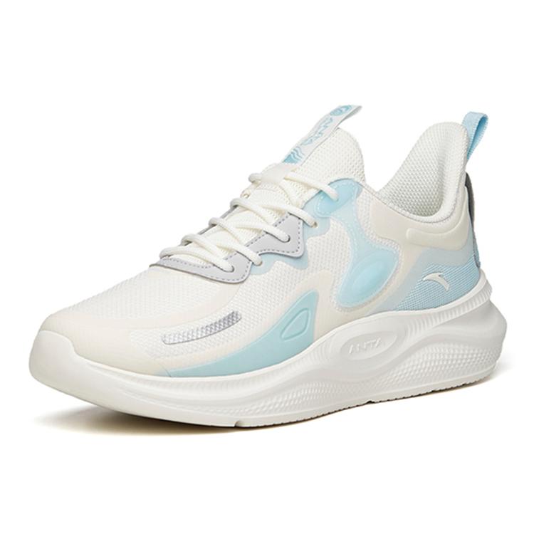 Anta Lingyun Leather Patchwork Cushioning Slip Resistant Abrasion Resistant Low top Running Shoes Men's White Blue 112145541R-1