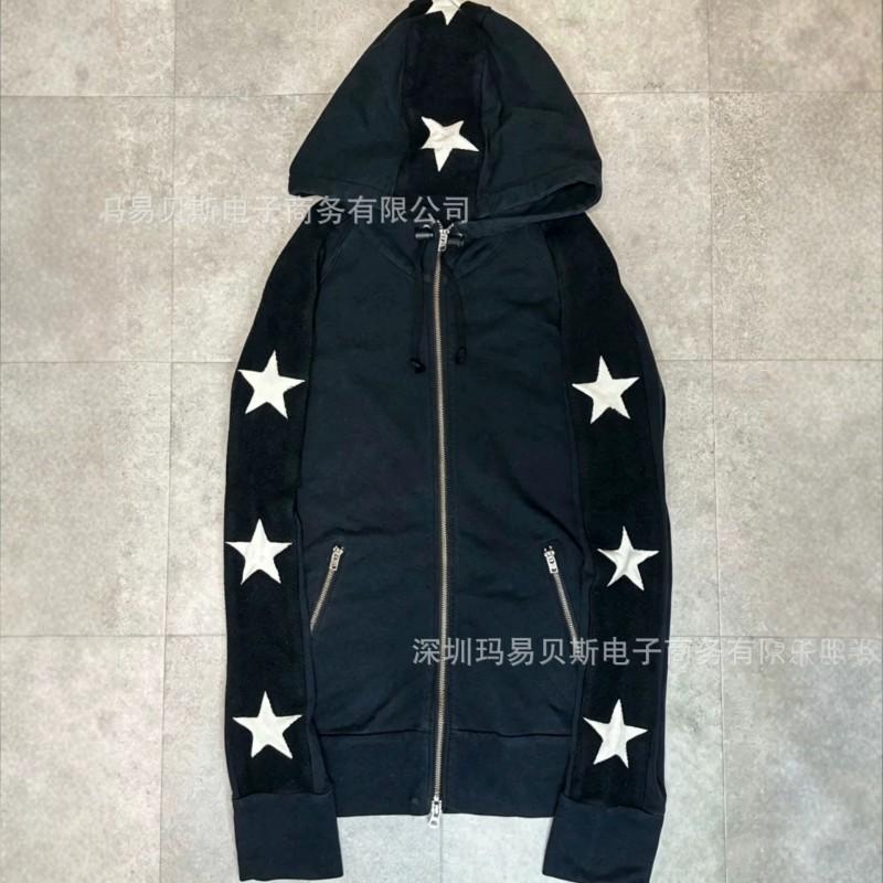 American Y2K Star Hooded Sweatshirt Jacket Distressed Patchwork Zip Up High Street Subculture Top