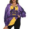 Women's Casual Fashion Long Sleeve  Print Oversize Zip Sweatshirt Top