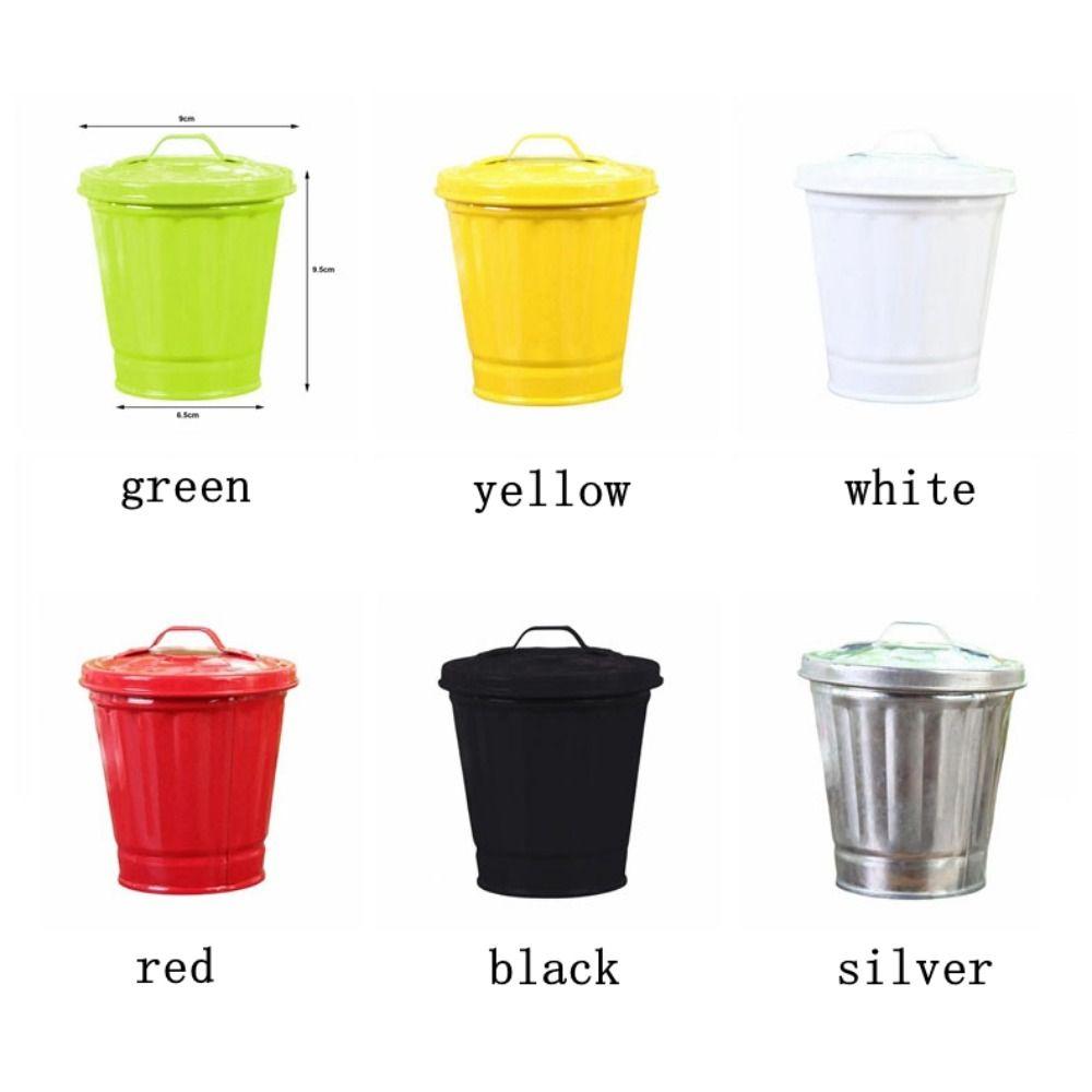 Galvanized Desktop Trash Can Iron Wastebasket Small Buckets Waste Bin  Garbage Storage