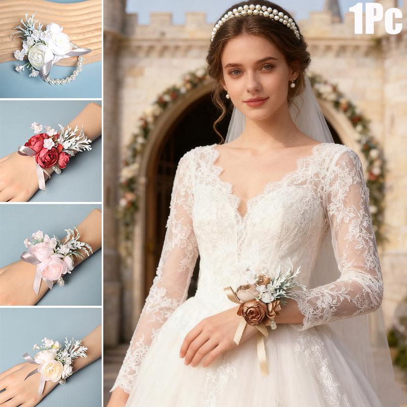 1 buc Accesorii Nupțiale Camelia Artificială Superbă Corsaj Elegant Bijuterii Nuntă Brățară cu Perle Domnișoară de Onoare Multicolor