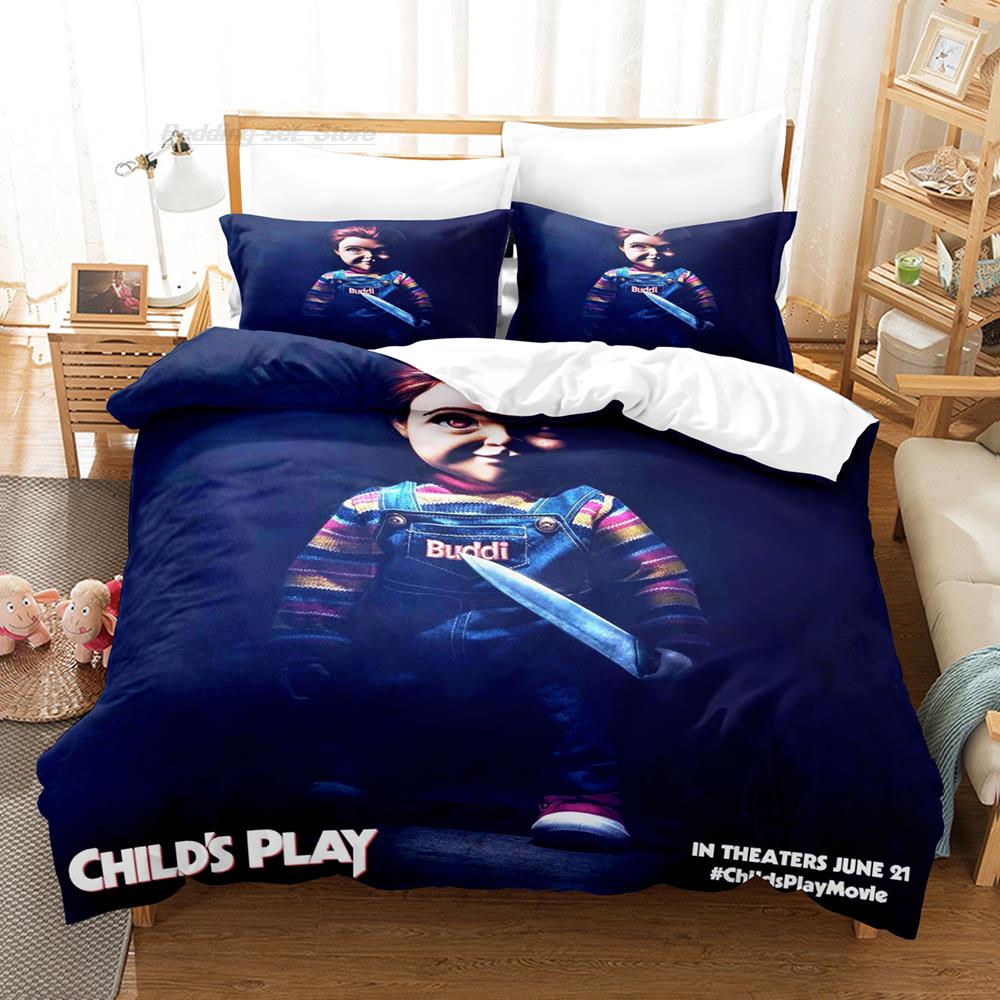 Juego de ropa de cama Chucky para cama individual, doble, queen o king size. Juego de funda nórdica para dormitorio de adulto o niño. Diseño 3D de Halloween.