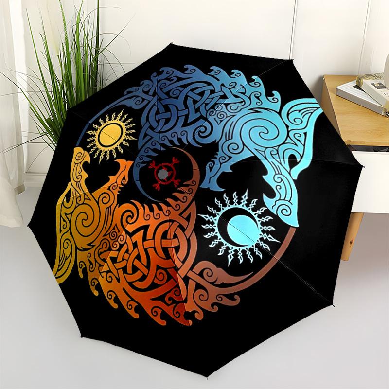 1pc Wolf Moon Automatic Open/Close Umbrella, Windproof, Folding Compact Umbrella with Lightweight Design for Women/Men035