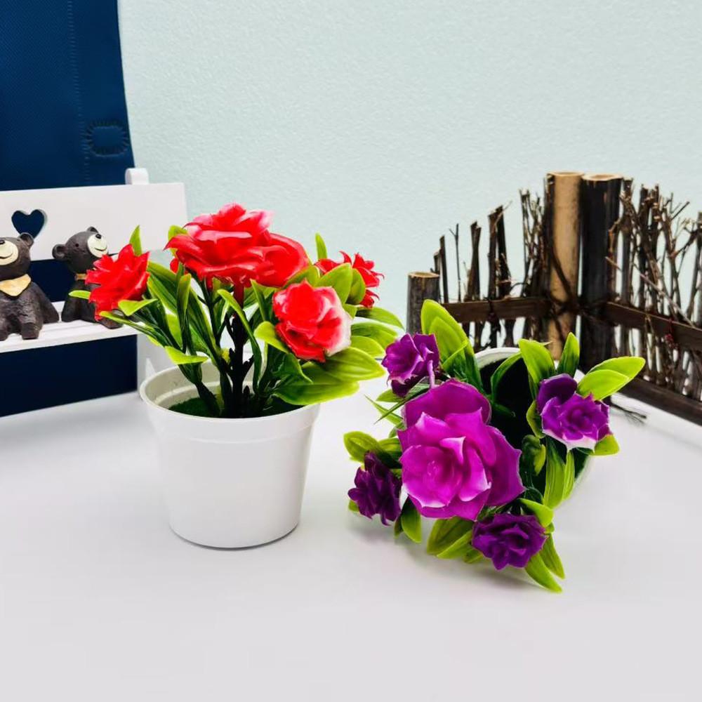 Artificial Bonsai Rose Potted Plant For Office Desk And Gift For Flower Lovers