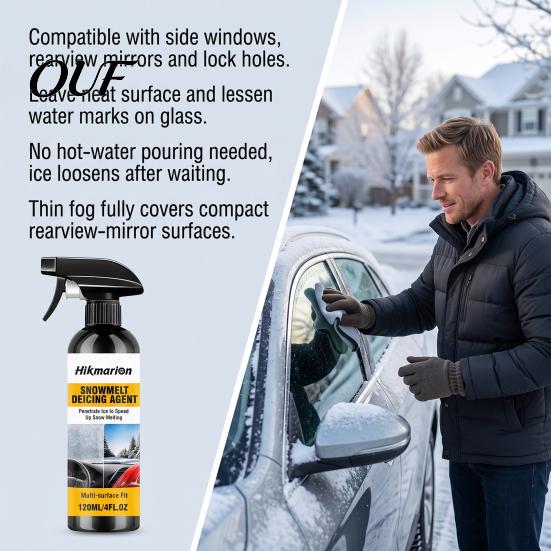 Quick Melt Ice Scraper Alternative Car Melting Spray, 120ml De-Icer for Windshield Windows Mirrors, Winter Care Fast Acting Remover with Trigger