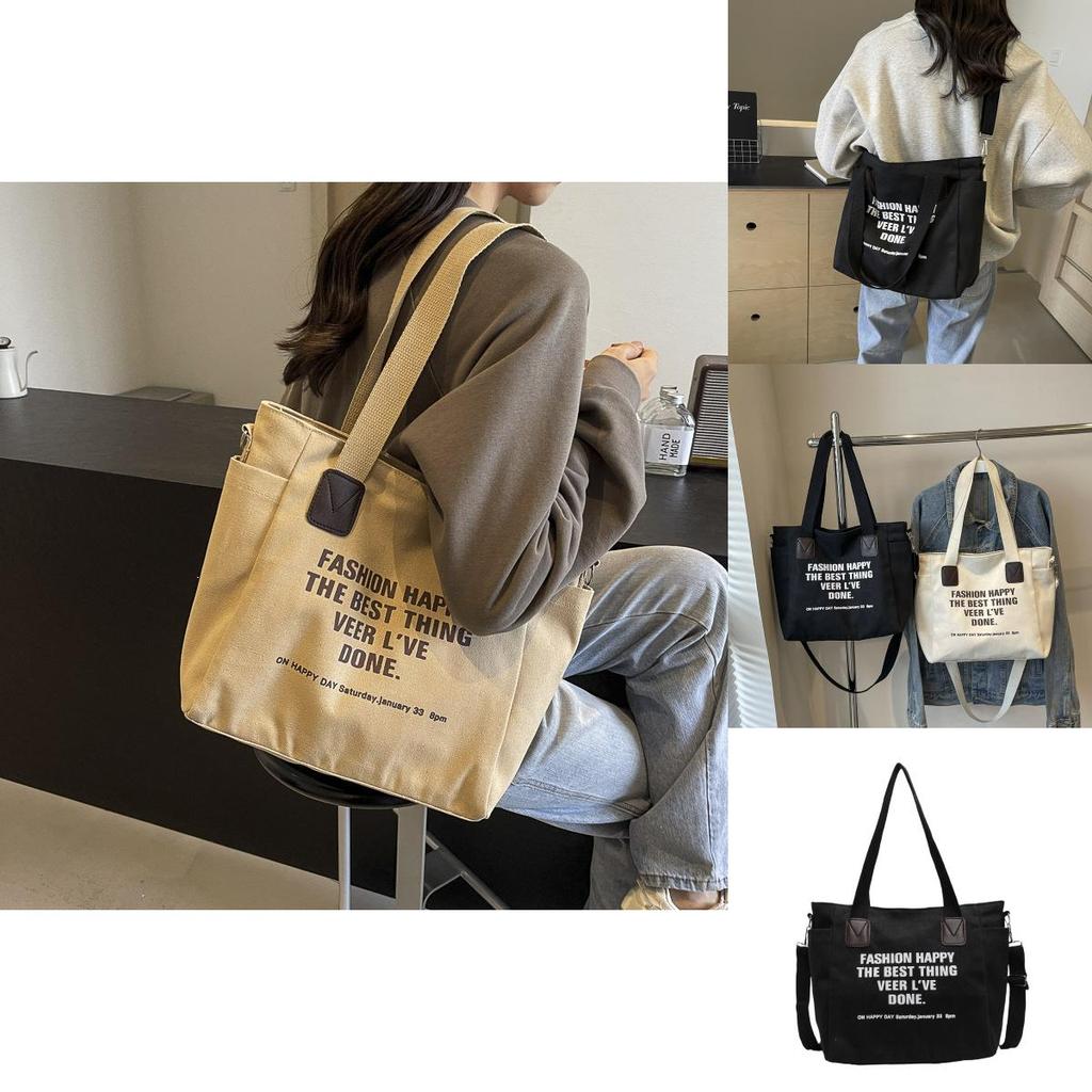 Large Capacity 2024 New Casual Tote Bag Stylish Canvas Shoulder Bag For Students