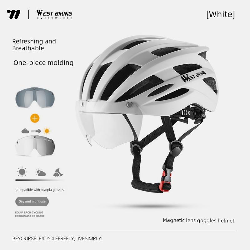 Bicycle Helmet with Color-Changing Goggles, Unisex One-Piece Mountain and Road Bike Safety Helmet Accessories