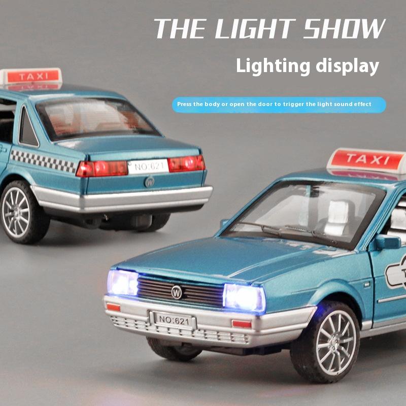 1/32 Scale Classic Santana Taxi Alloy Car Toy Diecast Metal Model Sound And Light Pull Back Toys Children Birthday Toy Gift Collection