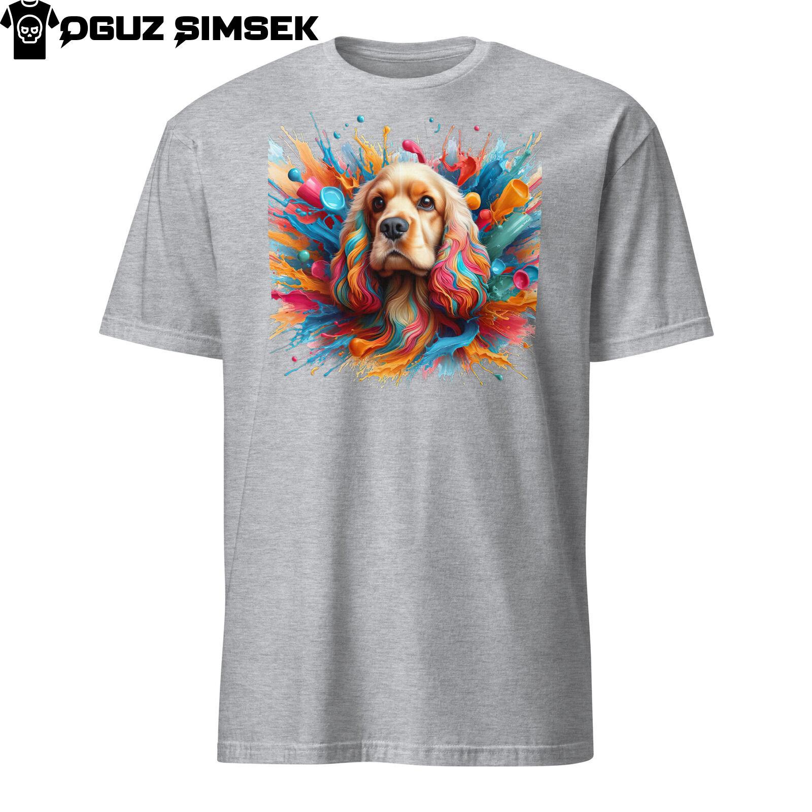 Colorful Cocker Spaniel Unisex T-Shirt Mens Womens Tees Top - Vibrant Dog Design - Short Sleeve Tee L