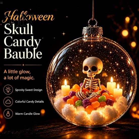 Halloween Hanging Ornaments Ball Ornament, Clear Sphere Decoration with Black Cat Bat Holiday Scene Window Pendants Skeleton, Festive Bauble for Home