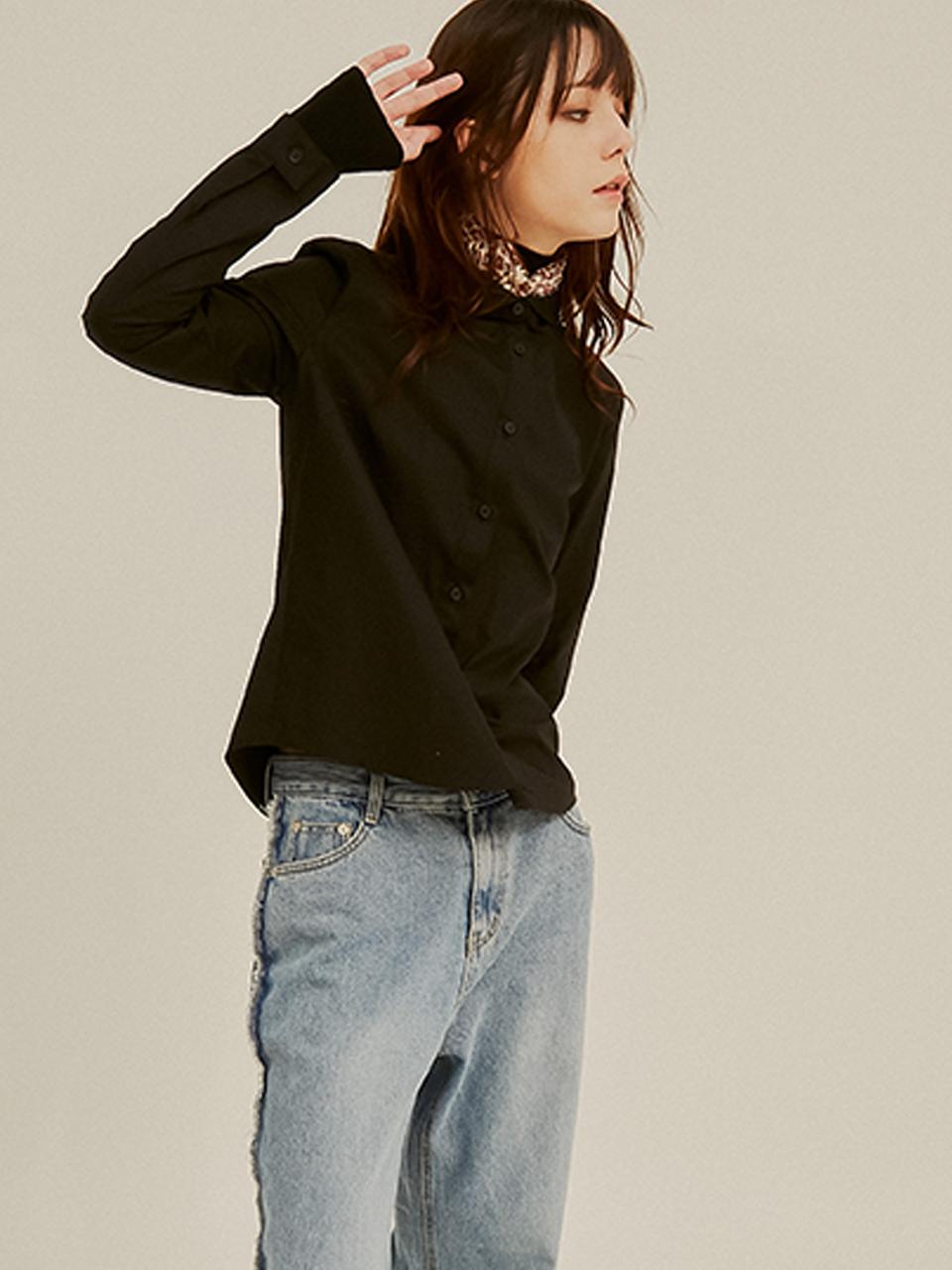 Sorry, Too Much Love Premium Cotton High Collar Blouse_Black Black/Free