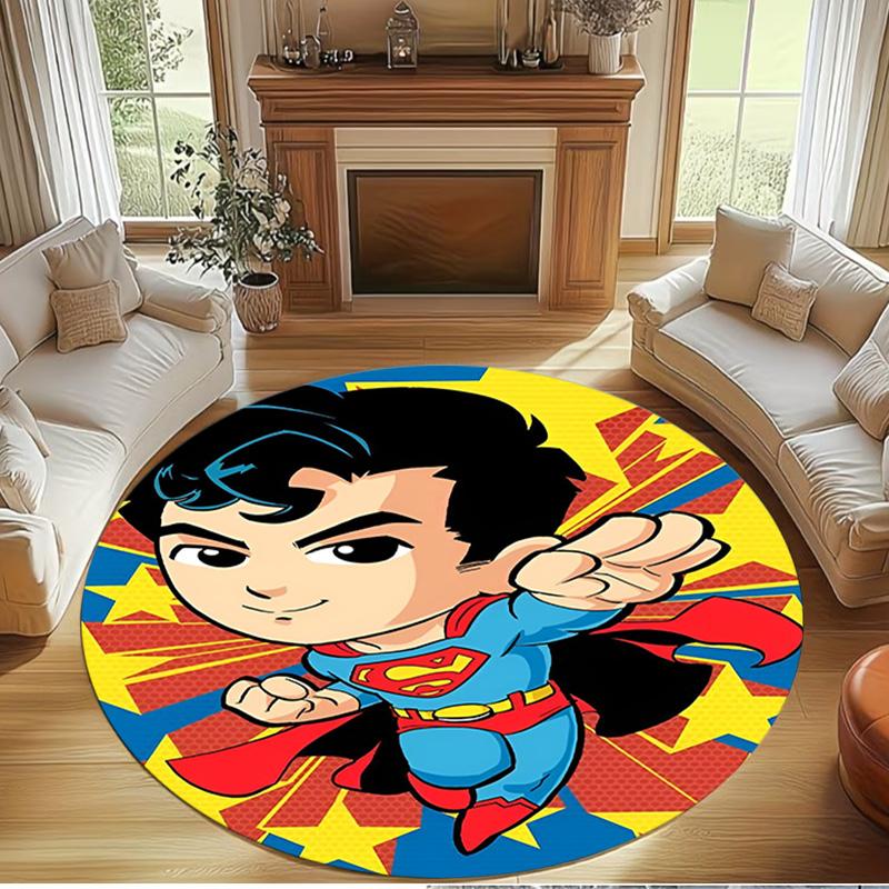 Superman Print Round Rug, Washable Floor Carpet, For Entryway Dorm Laundry Room Office Study, Home Decor Birthday Christmas Gift