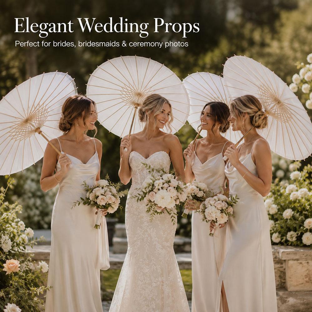 6PCS White Umbrella Paper Parasol 40/60/80cm Chinese Paper Umbrellas Photography Props Summer Whites Party Wedding Baby Shower
